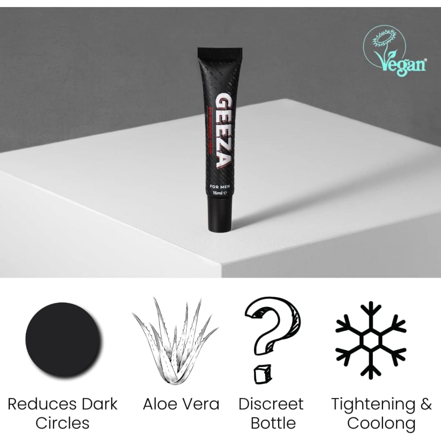 Geeza Men's Eye Cream Reduce Dark Circles and Puffiness, Advanced Formula Male Eye Bag Removal, Designed to Improve Elasticity, Nourish the Under Eyes 15ml