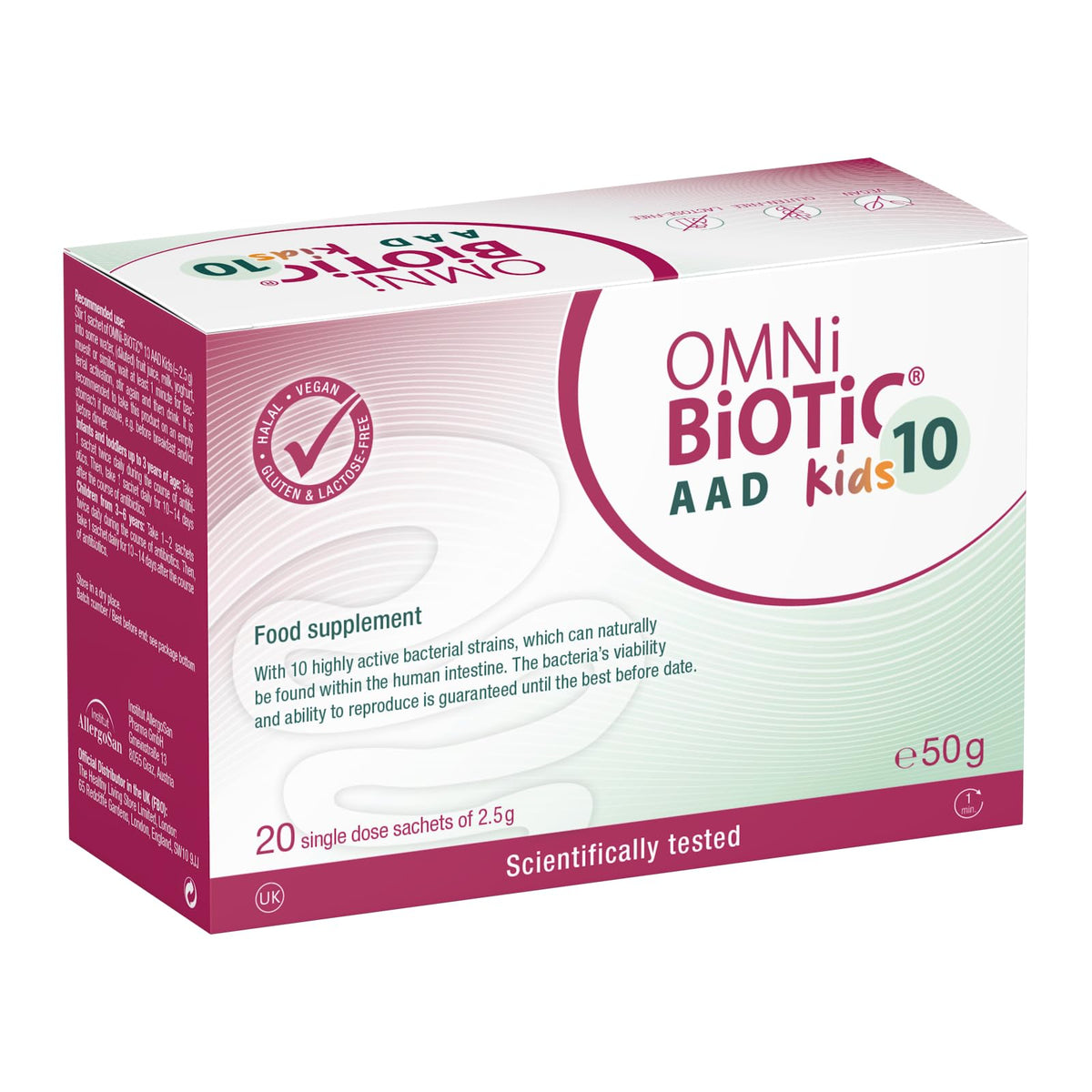 OMNi BiOTiC 10 AAD Kids | 20 sachets (50 g) | 10 Bacterial strains | 5 Billion Bacteria per Daily dose | Powder | with Inulin | Vegan | Gluten-Free | Lactose-Free | Halal | for Daily use