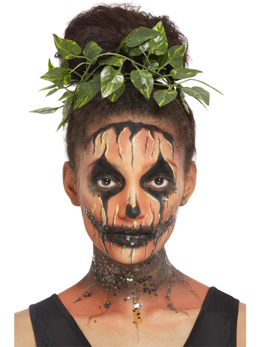 Smiffys Make-Up FX, Pumpkin Kit, Aqua Leaves, Hair Doughnut, Face Paints, & Glitter, Cosmetics and Disguises Fancy Dress, Halloween Fancy Dress Accessories Dress Up Cosmetics & Disguises.