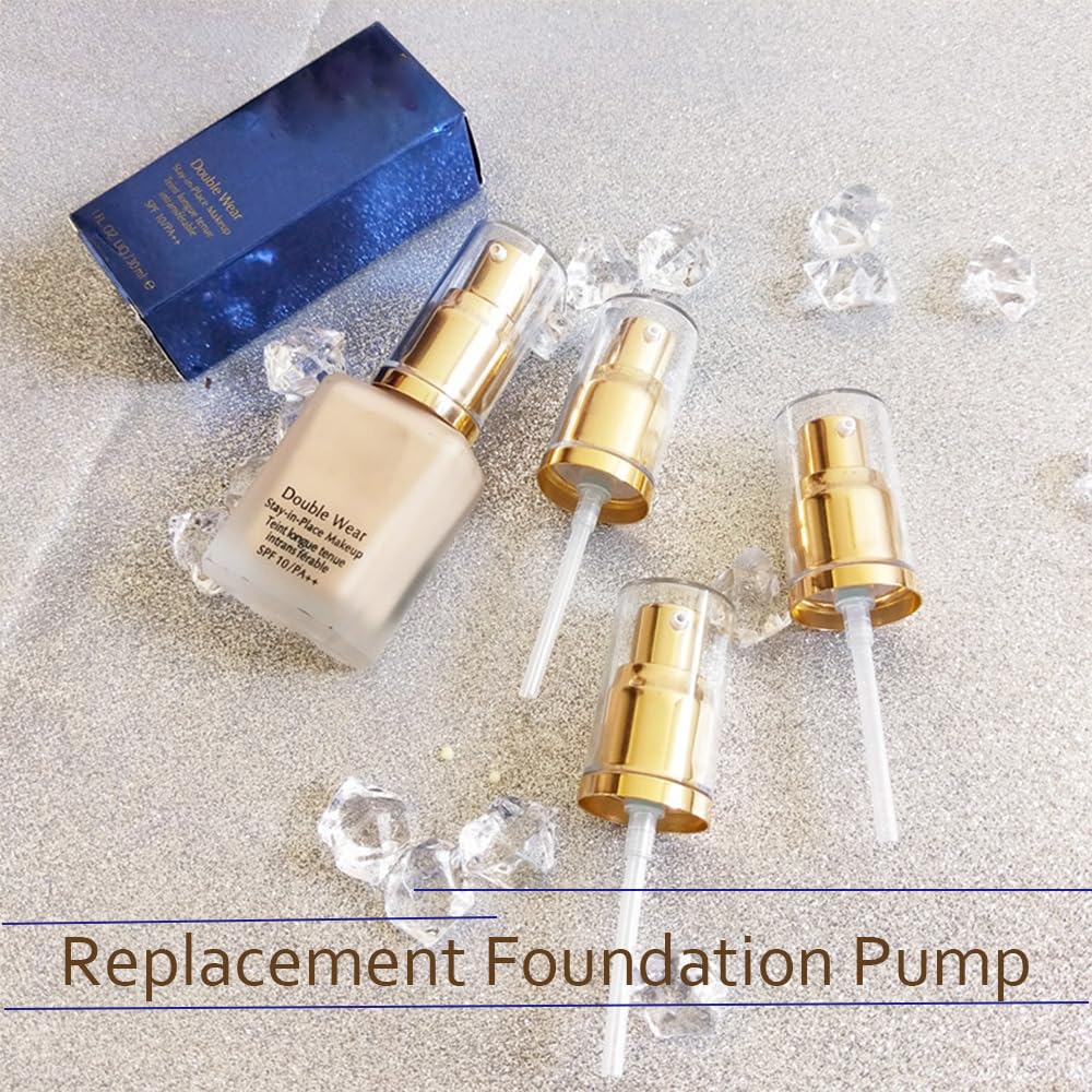JiuRuLia 4 Packs Foundation Pump Replacement Gold Cosmetic Liquid Pump Plastic Air-less Makeup Pump for Estee Lauder Double Wear Foundation Bottles