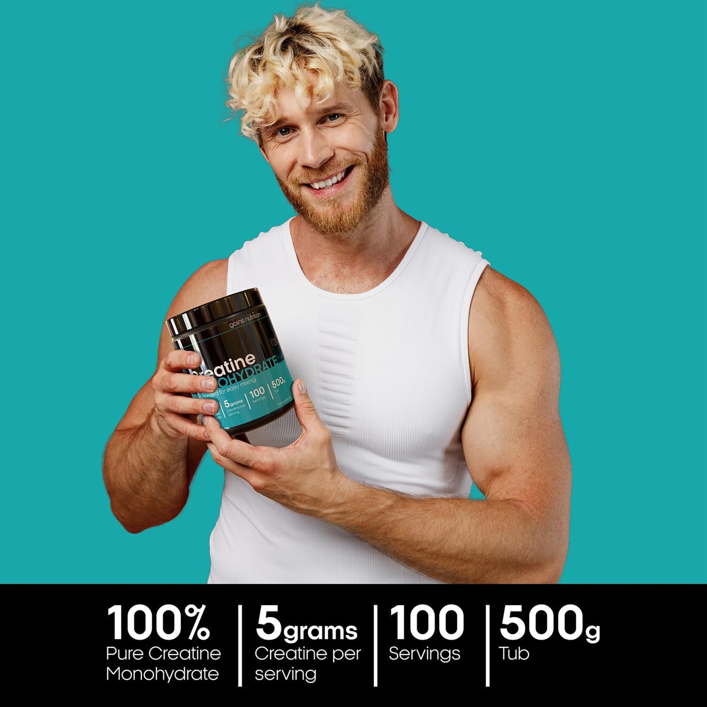 Gains Nutrition GN Creatine Powder | 500g Creatine Monohydrate Powder - 5g High Strength Creatine per Serving | Unflavoured Filler Free Creatine Monohydrate | Non-GMO & Gluten Free