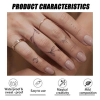AuraAnge Realistic Small Finger Temporary Tattoos - 10 Sheets Waterproof & Long Lasting Fake Tattoos with Black Floral Designs