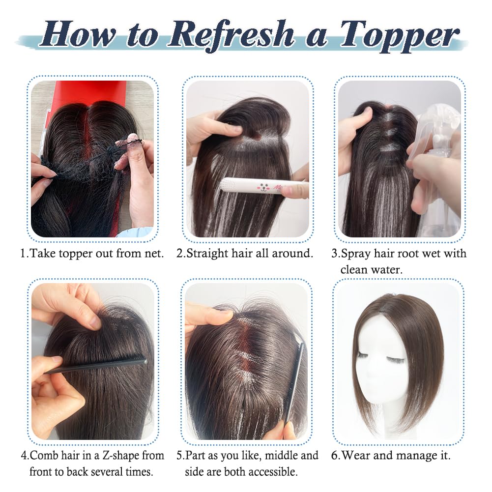 SEA SINGING Hair Toppers for Women Real Human Hair Toppers for Women with Thinning Hair Remy Toppers Hair Pieces for Women Human Hair clip on 100% Human Hair Toppers (10inch, HL-6#)