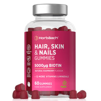 Horbäach Hair Skin and Nails Vitamins | 5000mcg Biotin | Hair Growth Vitamins | with Added Zinc, Vitamin C, E & More! 60 Vegan Gummies | Supplement for Women and Men | by Horbaach