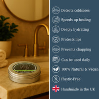 The Ilex Wood - Vegan Lemon Balm and Peppermint Lip Balm - All natural, coldsore prevention, palm oil free, cruelty free, plastic free, moisturising lip balm, handcrafted in the UK - 10ml