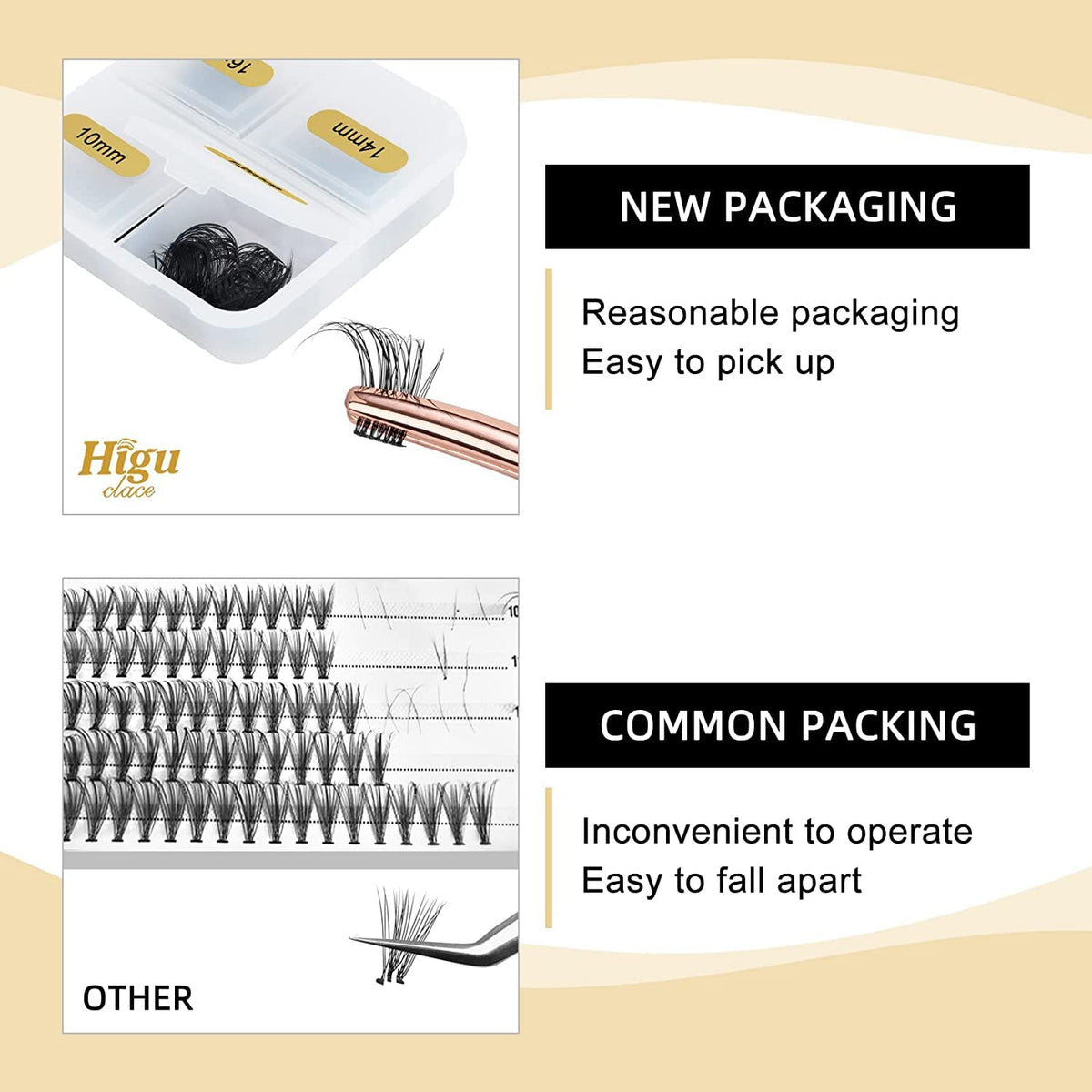 Higu clace HG Lash Extensions, 100pcs Cluster Eyelash Extensions, D Curl, mix 10-16mm, Thin Stem Lash Clusters, Soft and light Lashes, Reusable Makeup for Self-application, DIY at home (HHX07 Mix10-16mm)