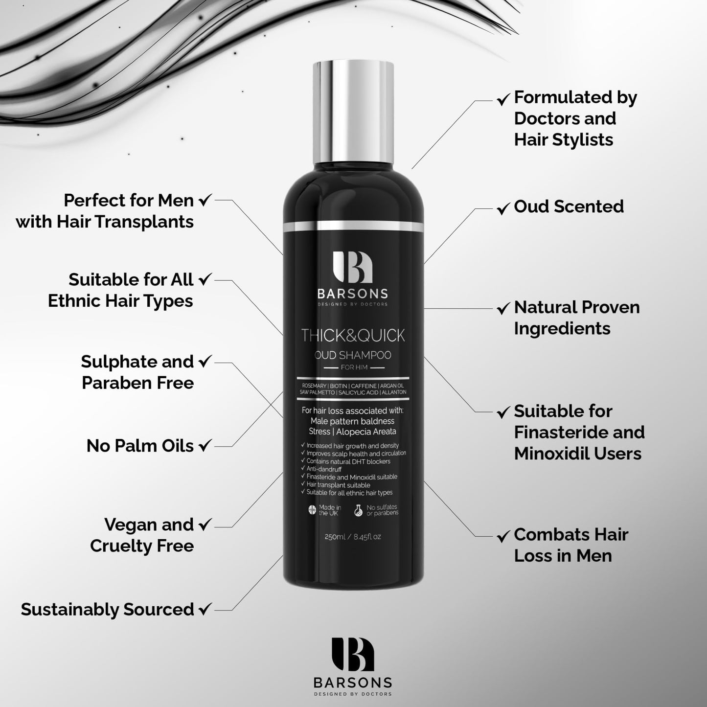 BARSONS Oud Shampoo for HIM. Haircare Formula by Doctors & Hair Stylists | Hair Thickening Treatment for men with thinning hair | Hair-transplant Compatible