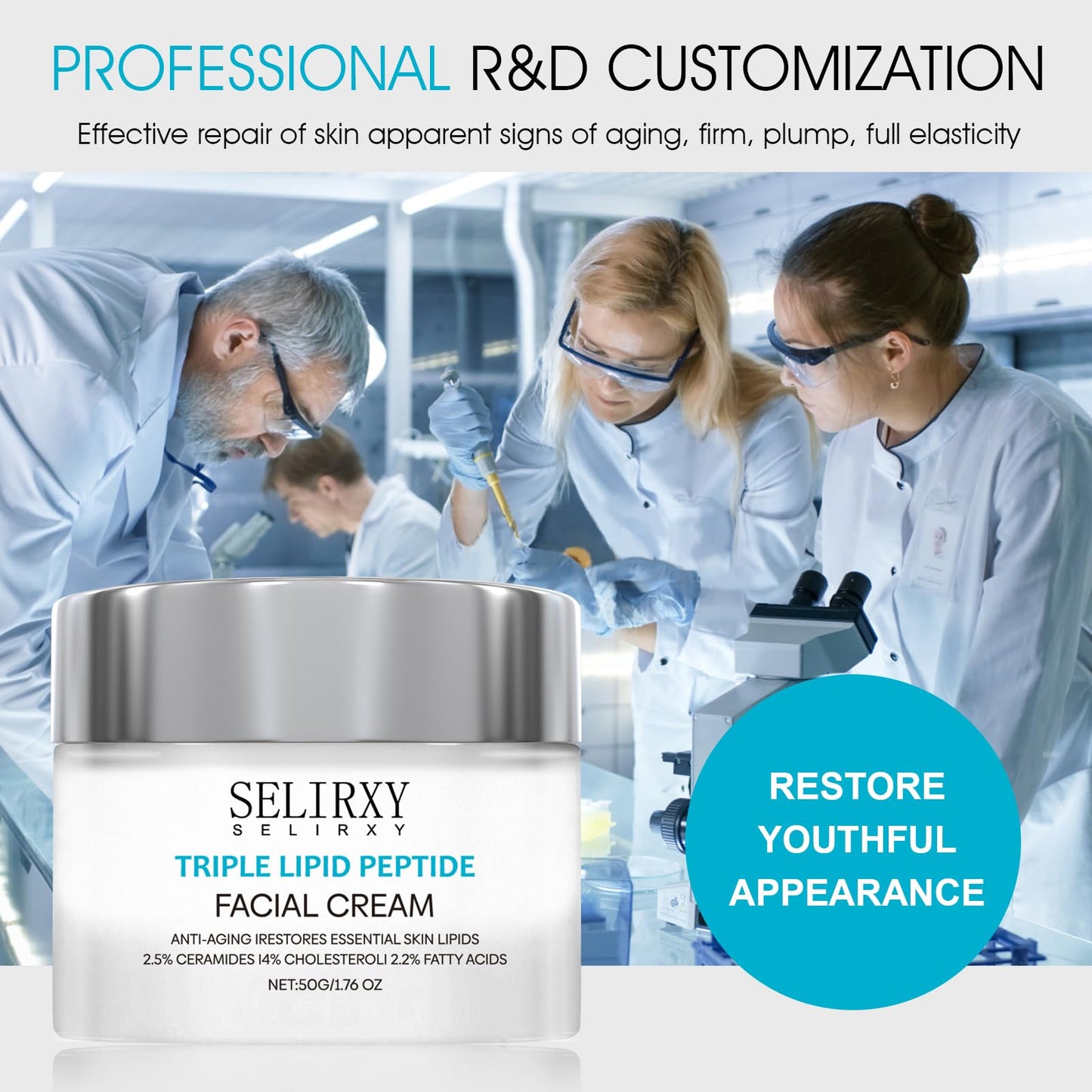 Triple Lipid-Peptide Cream, Anti-Ageing Cream, Moisturising Cream，Hydrating Ultra-Light Gel-Cream Day Moisturiser Leaves Skin Smooth, Glowing and Rejuvenated, Suitable for All Skin Types