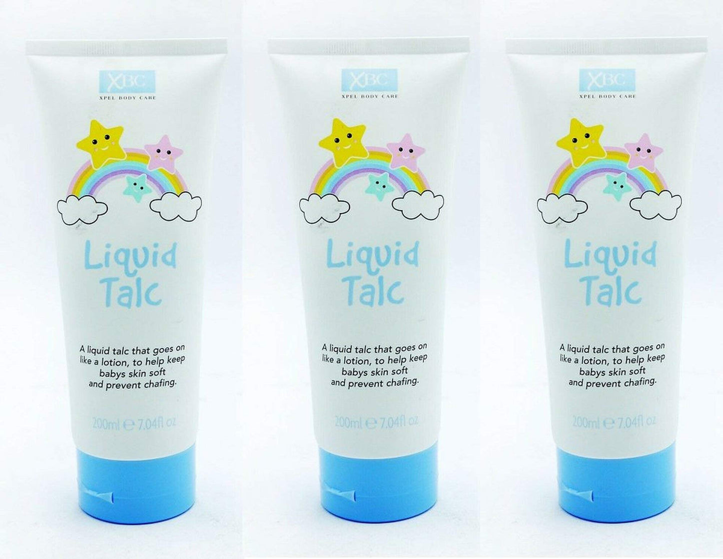 XBC Liquid Talc Bundle - 3 x 200g Tubes. A Liquid Talc That Goes On Like A Lotion. Keeps Babys Skin Soft and Prevents Chafing