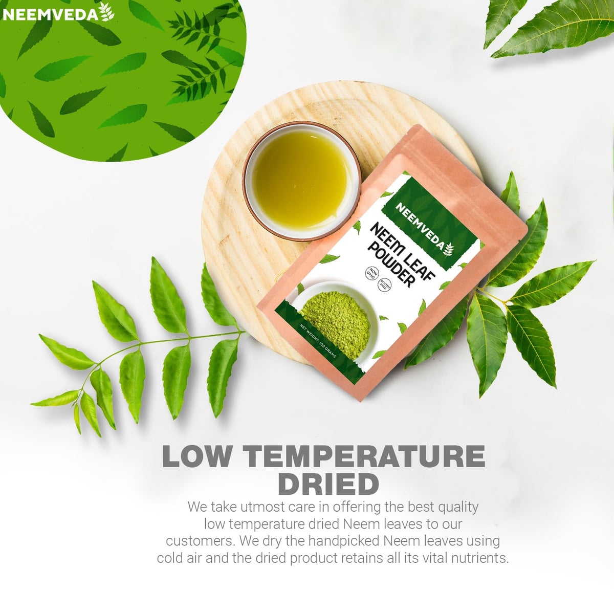 Neemveda Neem Leaf Powder 100 Grams (Azadirachta Indica) for Eating, Naturally Grown, Premium Quality Neem Powder