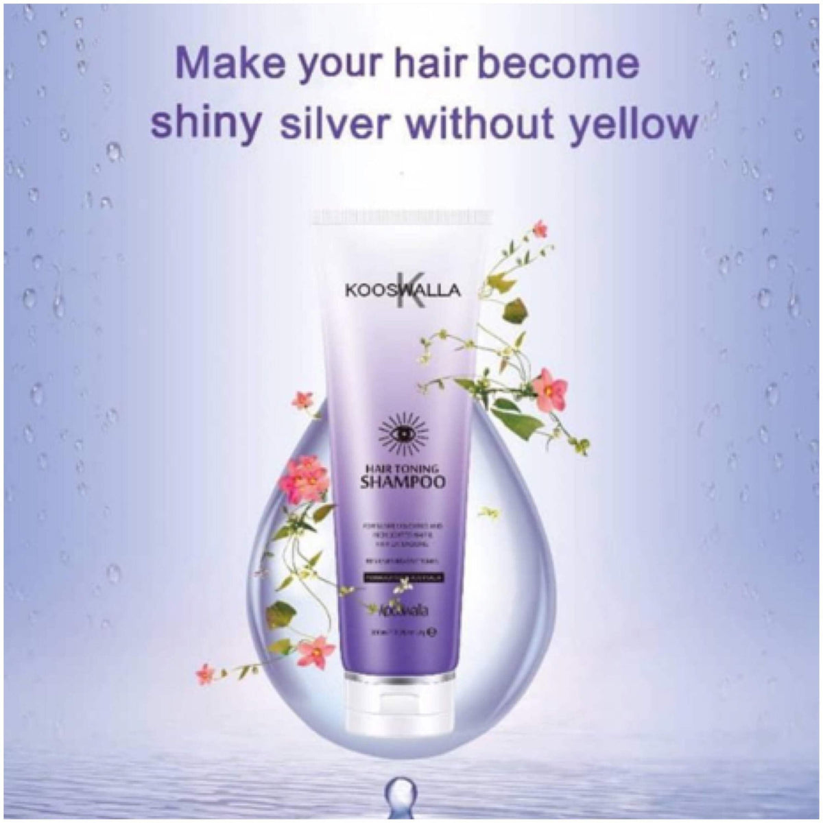 Kooswalla Silver Toner Shampoo, for Blonde Hair- Coloured Hair, Highlighted, Silver, Bleached and Hair Extensions - Eliminates Yellow Tones, 300ML - Anti Brassy - Keratin Home Treatment.
