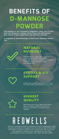REDWELLS 250g Pure D-Mannose Powder for Cystitis & Urinary Tract Infections GMO Free Vegan