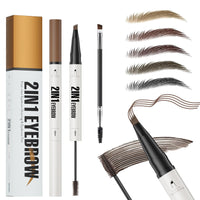 ELALRAU Eyebrow Pencil with Eyebrow Gel, 2-in-1 Microblading Eyebrow Pen and Brow Gel with 4 Fork Tip & Precise Brush-Tip for Fuller-Looking Defined Brows, 24H Wear, Waterproof & Smudge-proof, Brown