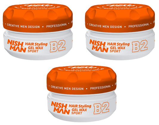 nishman Nishman Hair Styling Wax for Men, B2 Sport 150 ml | Edge Control | Ultra High Strong Hold | Hair Clay Aqua Wax (3 Pack)
