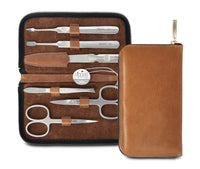 nippes Solingen Nippes Solingen Nippes Premium Line Manicure Set 6 Pieces Stainless Steel Rust and Nickel Genuine Cowhide Leather Case with Zip Fastener Brown