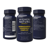HIGHER NATURE Higher Nature - Ashwagandha & Rhodiola Complex - Reduce Fatigue - Holy Basil Extract - Ashwagandha Capsules - Vegetarian & Vegan - 30 Capsules