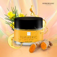 Herborganic Turmeric Clay Face Mask – For Detoxification and Hyper-Pigmentation – 120 g – Acne Treatment and Deep Cleansing with Aloe Vera and Jojoba Oil