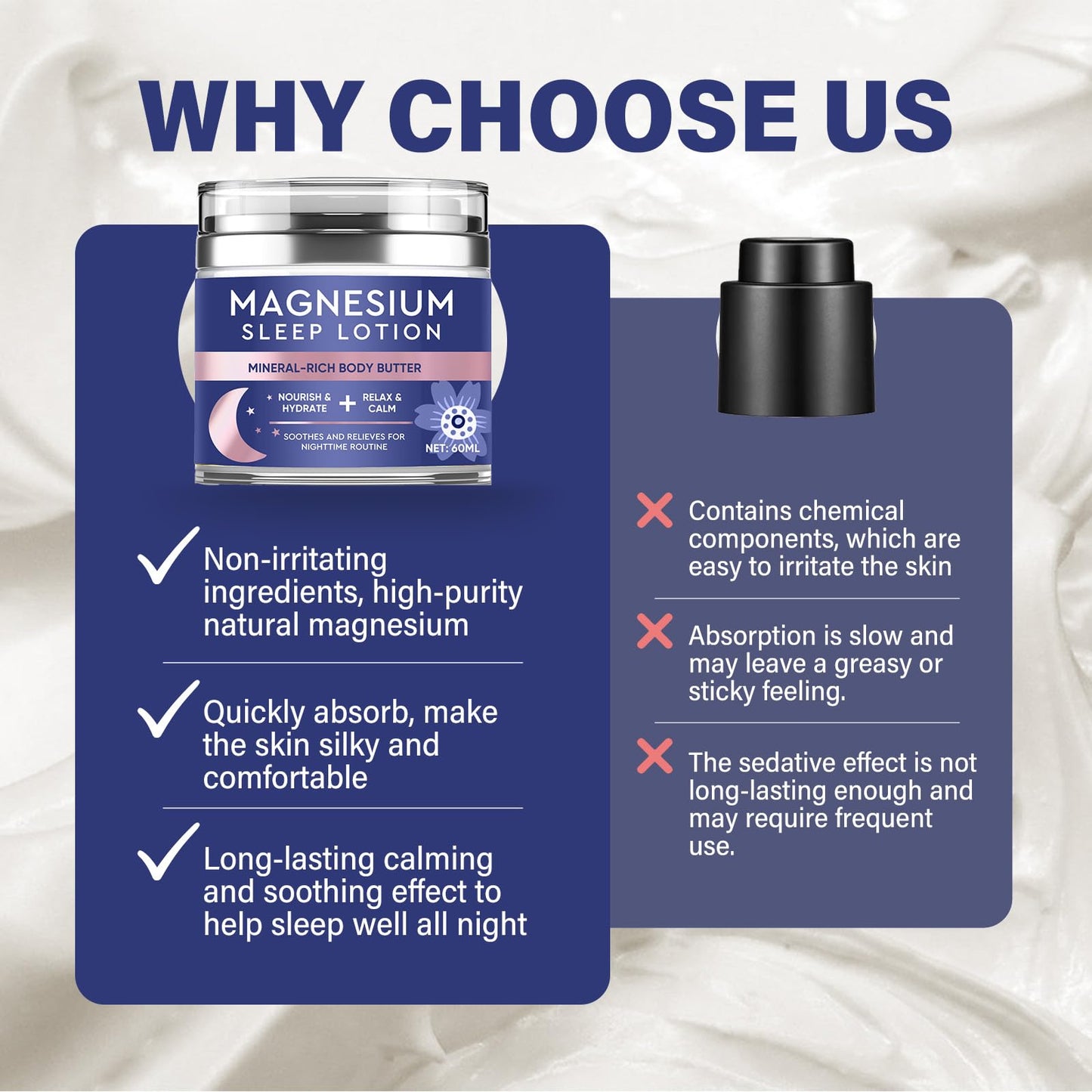 LAORICI Magnesium Cream, High Strength Magnesium Butter, Magnesium Soothing Sleep Cream for Relief Restless Legs-Soothes Muscles-Relaxant for Cramps & Pain