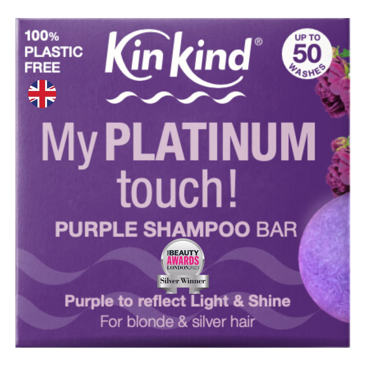 KinKind Purple Shampoo Bar - My PLATINUM Touch! Solid Shampoo Bar for Blonde, Silver & White Hair | Natural Shampoo Bar, Travel Shampoo Bars for Hair UK | Up to 50 Washes - Vegan