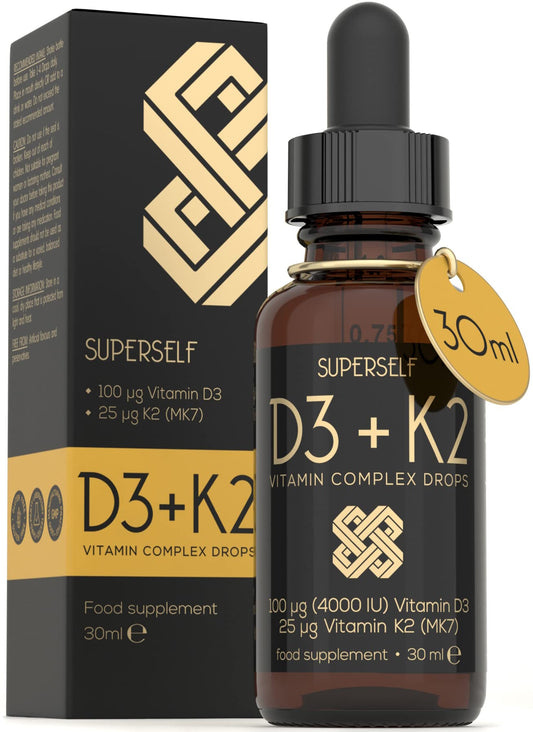 Vitamin D Drops - Vitamin D3 K2 Liquid Supplement for Adults - High Strength Vitamin D 4000 IU & Vitamin K2 25mcg Dose - 30ml 600 Drops - Vitamin D Liquid 1000IU per Drop - Vegetarian - Natural Orange