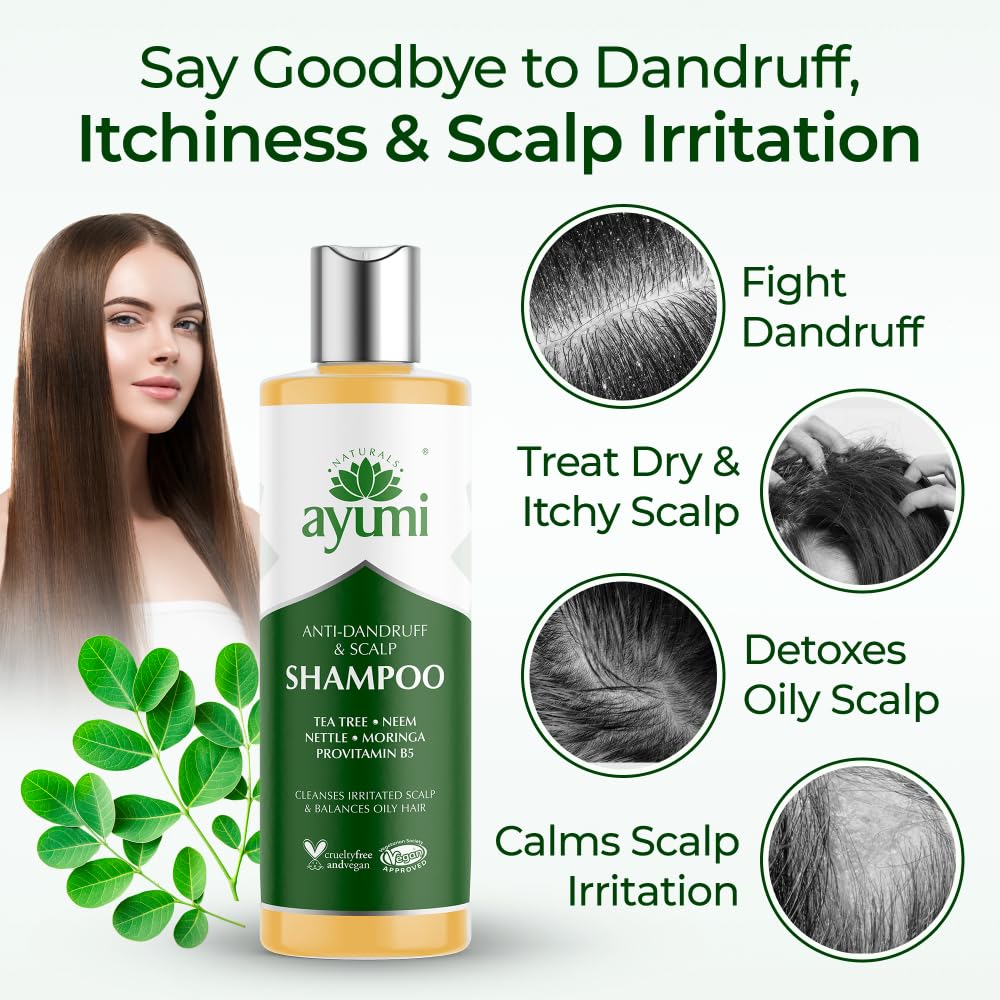 Ayumi Anti Dandruff Shampoo and Conditioner Sets | Neem Anti Dandruff Shampoo for Oily Scalp | Tea Tree OilConditioner for Hair Treatment | Sulphate Free HairShampoo and Conditioner Sets | 2 x 250 ml