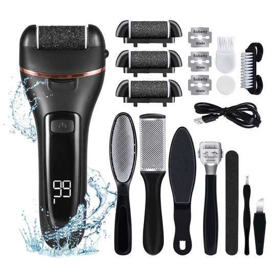 KMYC Electric Foot File for Hard Skin Remover, Feet Callus Remover Scrubber Brush File for Dead Skin Dry Heel Skin Scholl Pedicure Tools Kit, Black