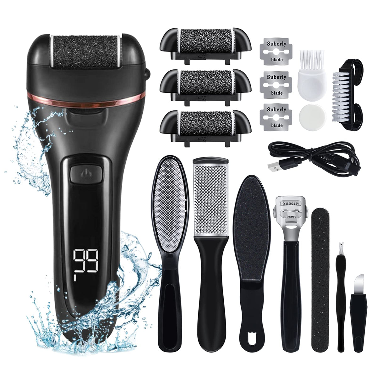 KMYC Electric Foot File for Hard Skin Remover, Feet Callus Remover Scrubber Brush File for Dead Skin Dry Heel Skin Scholl Pedicure Tools Kit, Black