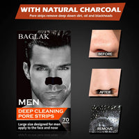 BAGLAK Men Blackhead Remover Pore Strips (70 Count) -Charcoal Nose Strips for Blackhead Removal - Large Size For Nose+Face