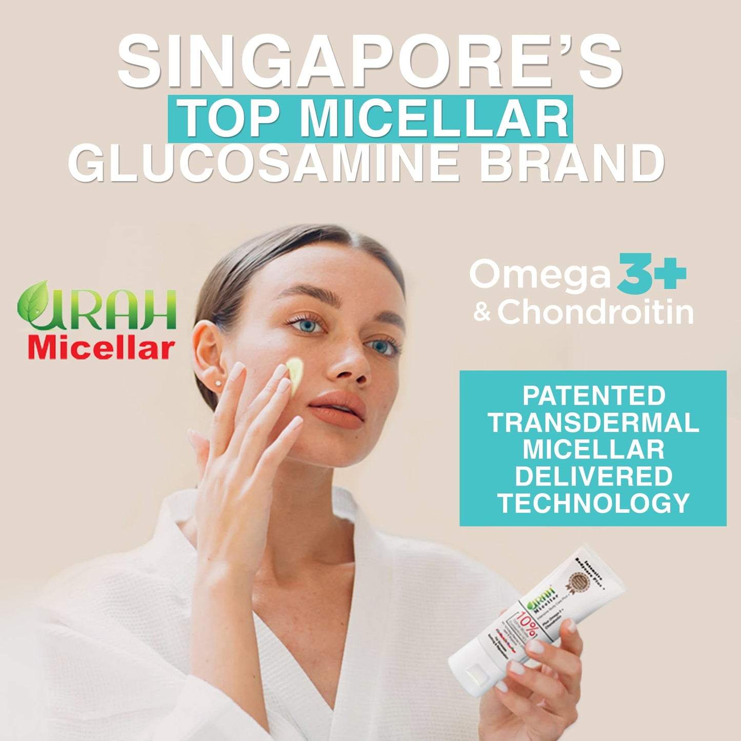 URAH Urah Intensive Bodycare Cream Micellar Glucosamine HCL Chondroitin Omega-3, Vitamin C, Non-Greasy Skin Hydration Formula Joint Care Mobility Muscle Recovery, No Residue Sensitive Skin (Twin Pack)