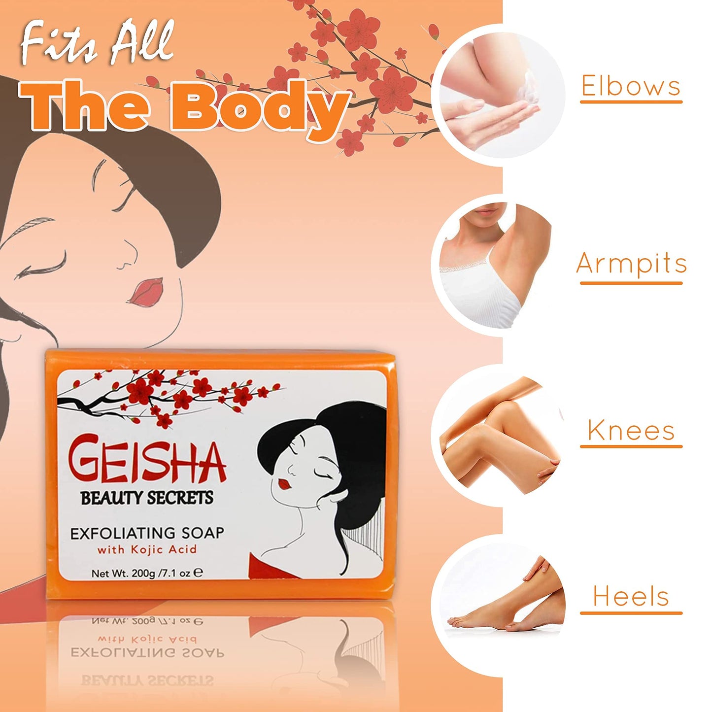 Geisha, Kojic Acid Soap - 7 oz / 200g - BIG SIZE Skin Brightening Bar, Helps to Reduce Pigmentation on: Face, Body, Hands, Knuckles, with Coconut Oil