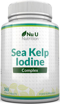 Sea Kelp Iodine Supplement Complex - 365 Vegan Tablets - 435mcg of Iodine per Tablet - 1 Year Supply - Wild Harvested Seaweed - GMO Free - Made in The UK - Nu U Nutrition