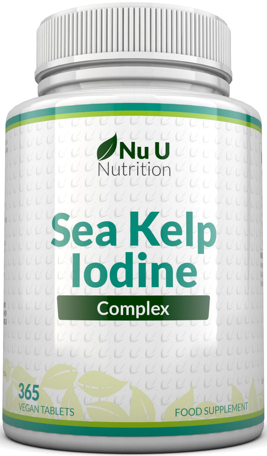 Sea Kelp Iodine Supplement Complex - 365 Vegan Tablets - 435mcg of Iodine per Tablet - 1 Year Supply - Wild Harvested Seaweed - GMO Free - Made in The UK - Nu U Nutrition