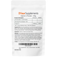 YourSupplements Vitamin C Powder 200g - Ascorbic Acid | 100% Pure British Pharmaceutical Grade | Non-GMO | Scoop Included