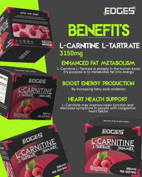 Edges L-Carnitine L-Tartrate 3150mg Gummies – 90 Raspberry Gummies – High Strength for Energy, Metabolism & Fatigue Support – Vegan Friendly L-Carnitine L-Tartrate Supplement – 30 Day Supply