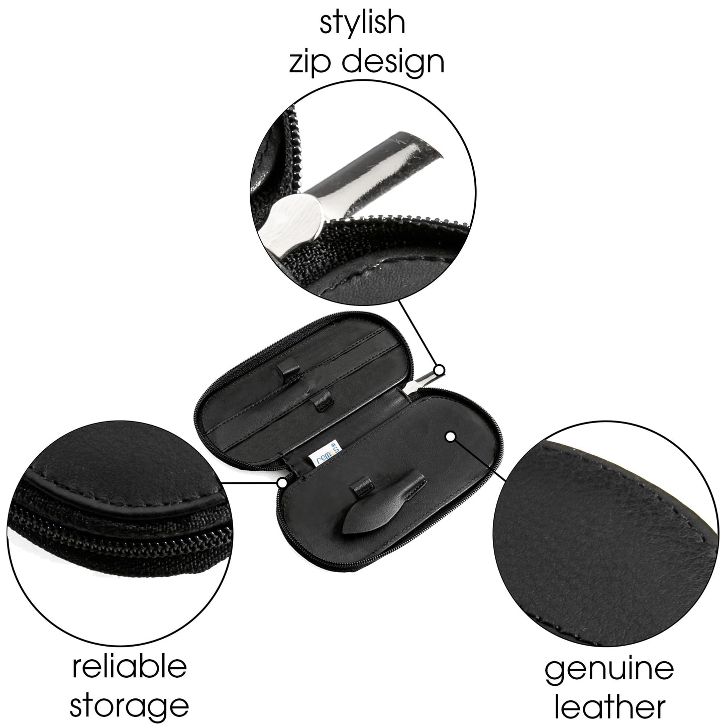 remos professional body care REMOS Manicure Case Empty Made of Genuine Leather with Space for 5 Tools - Black