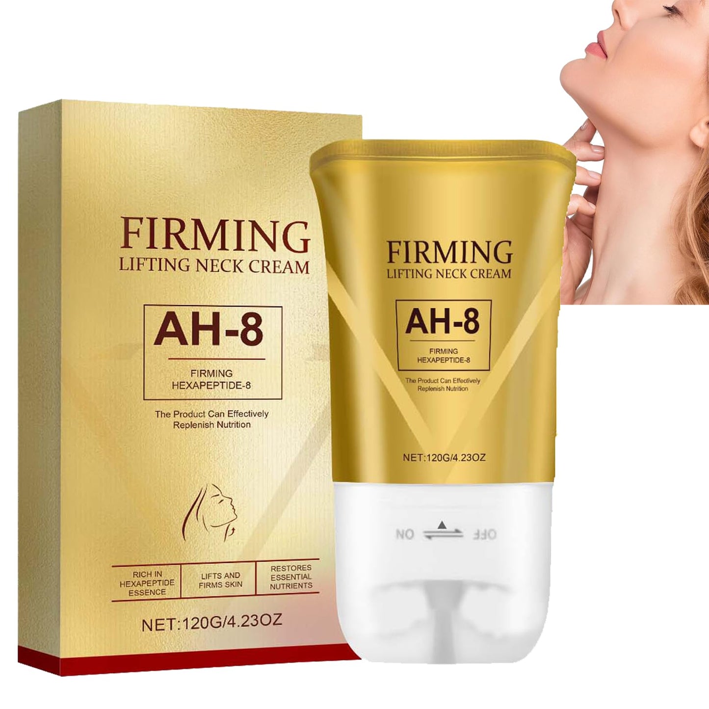 MINSHZEE AH-8 Firming Neck Cream, Neck Firming Cream with Roller, Reduces Wrinkles Fine Lines and Double Chin, Deeply Moisturises and Nourishes, Restores Firming Effect and Restores Nutrition (120G/4.230Z)