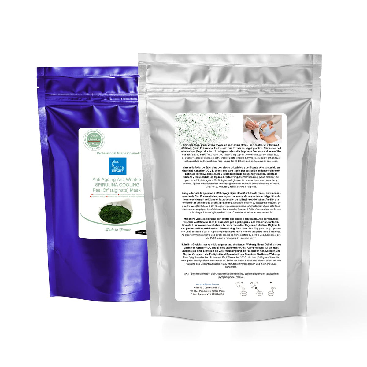 bleu & marine Bretania Spirulina Peel-Off Anti-Ageing Mask, Cooling Lifting and Anti-wrinkle Effect, Refreshing, Moisturising and Firming Face Care, Unisex,10 treatments 200 g