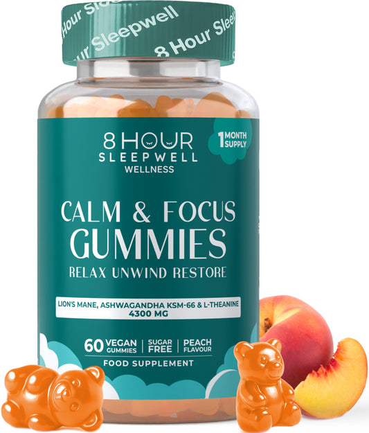 8 Hour Sleepwell Lions Mane Supplement & Mushroom Gummies – High Strength 4300mg with Ashwagandha KSM-66, Zinc, B6 & B12 – 60 Vegan Sugar-Free Gummies for Calm, Focus, Mental Performance & Nervous System Support