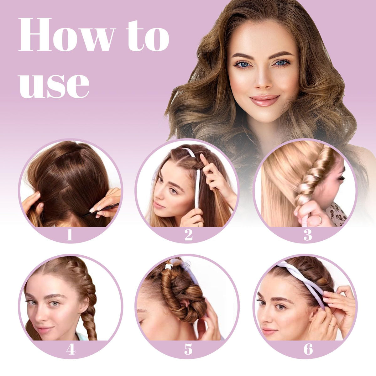 LunarCharm Heatless Curling Headband, Curlers without Heat with Small Hairpin, Overnight No Heat Curls with Thin Sleep Curlers, Pink