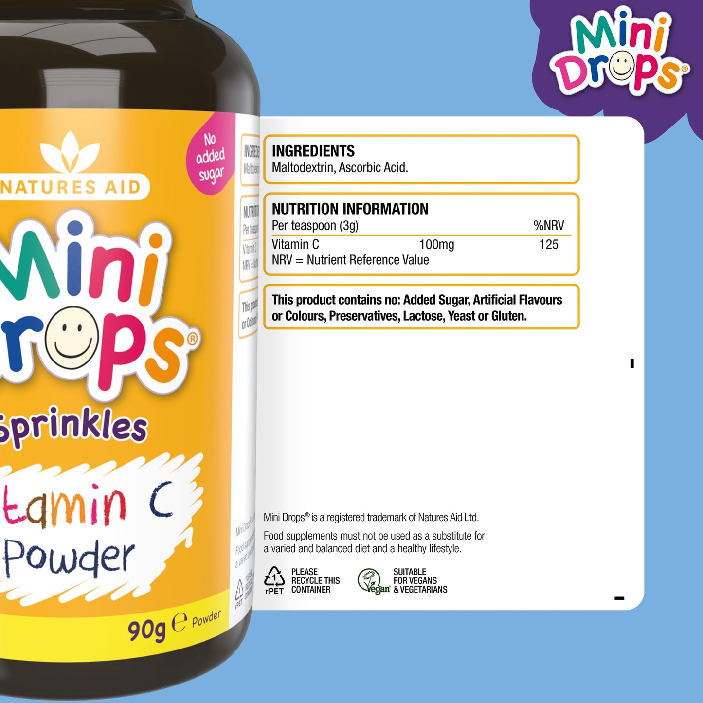 natures aid Natures Aid Mini Drops Sprinkles Vitamin C Powder for Infants & Children, 90g