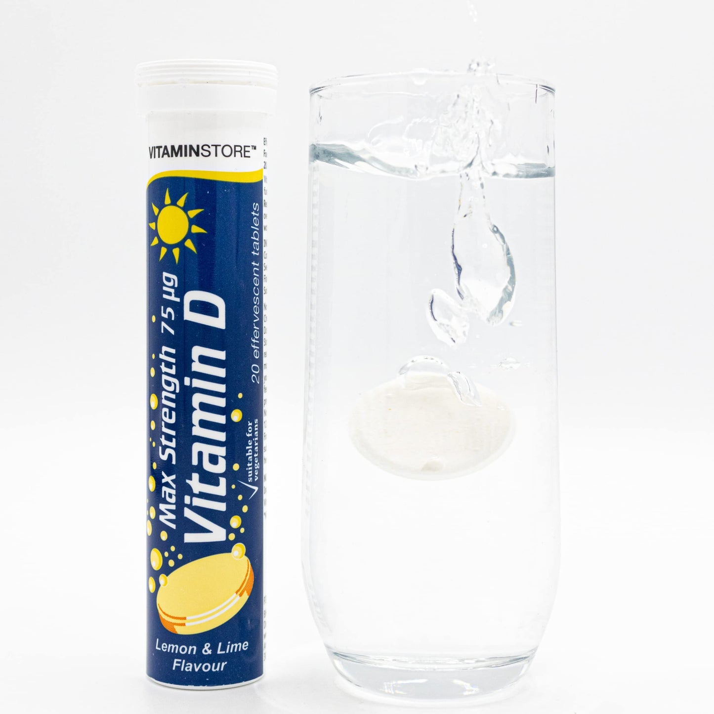 Vitamin Store Vitamin D Effervescent Tablets, 3 Packs of 20 High Strength Vitamin D Supplement - Max Strength 75ug - Lemon & Lime Flavoured Vegan Tablets To Support Bone Health & Healthy Immune System