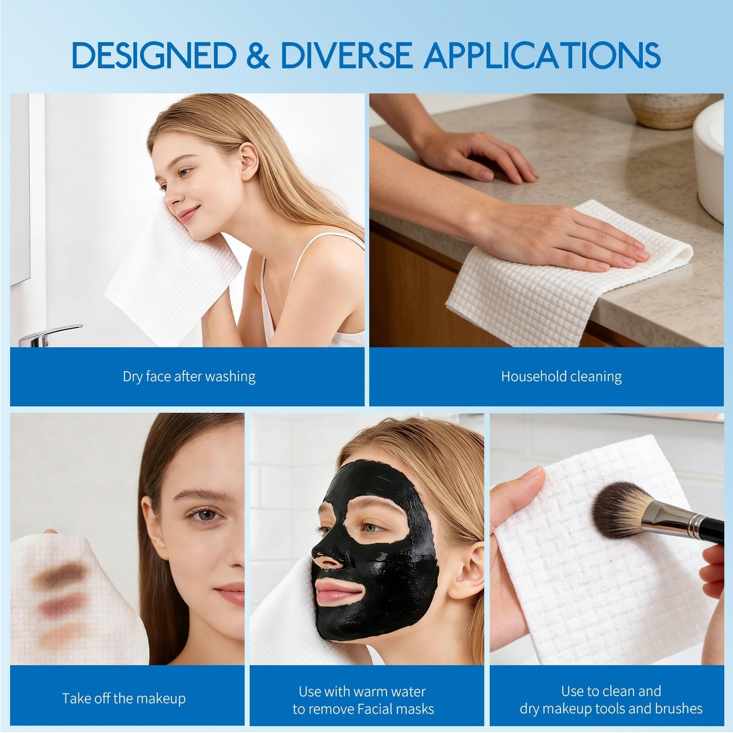 AONAT Clean Towels XL,Face Towels,Disposable Face Towelette,26 X 30 cm Super Soft Biodegradable Dry Facial Hand Clean Towels,Makeup Remover Dry Wipes,for Sensitive Skin,50 Ct,1 Pack