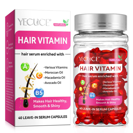 tkwwty Hair Vitamins Treatment Oil with Argan Macadamia Avocado Oils for Frizzy and Dry Damaged Hair, Vitamins A C E Pro B5 for All Hair Types Conditioner for Women & Men, 40 Capsules