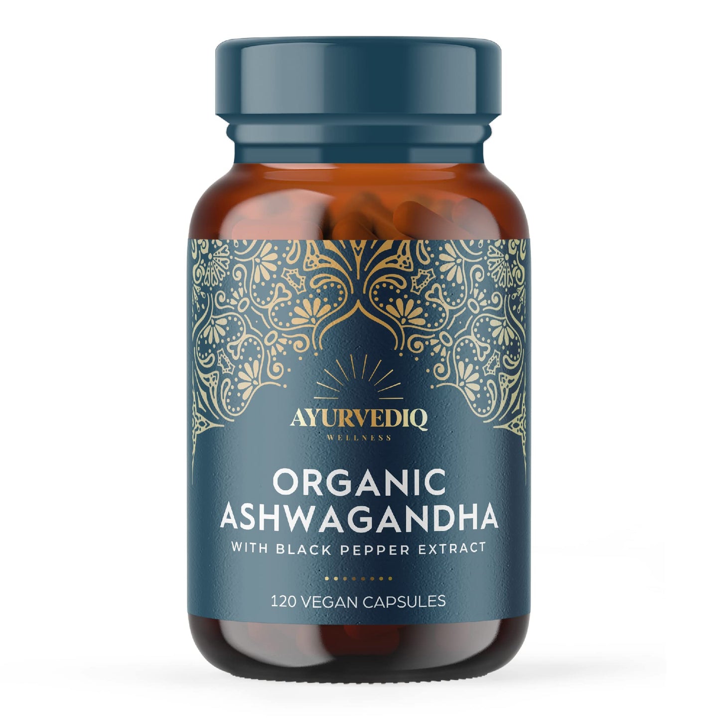 AYURVEDIQ WELLNESS Ayurvediq Wellness, 120 caps Ashwagandha Organic Capsules with Black Pepper Extract, Ayurveda Products, Herbal Supplements, Vitamins, Iron & Protein, Gluten Free, Dairy Free, Vegan