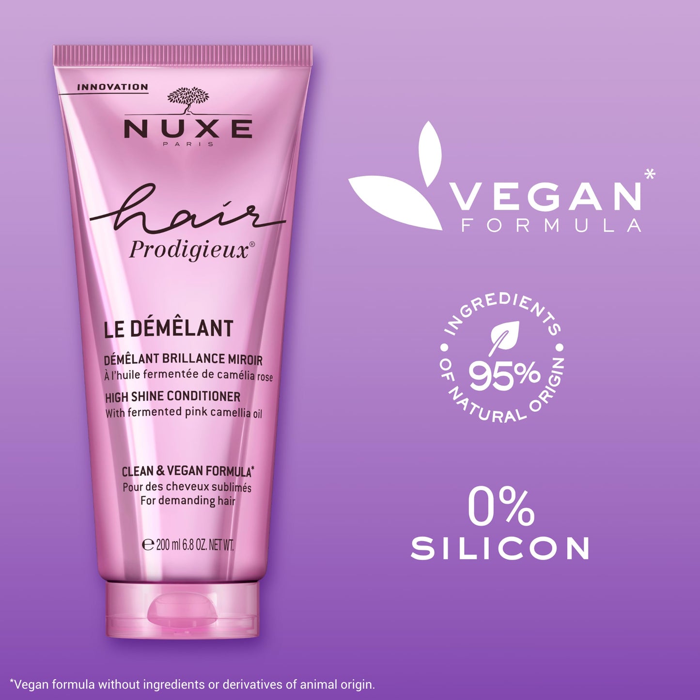 Nuxe Hair Prodigieux High Shine Conditioner 200ml, Detangling Hair Conditioner, Nourishes & Perfumes with Iconic Huile Prodigieuse Scent, For Silky Soft Shine, Vegan Formula