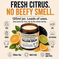 Primal Genius Tallow Balm Citrus Burst Grass Fed Organic Beef Tallow Skincare, 120ml