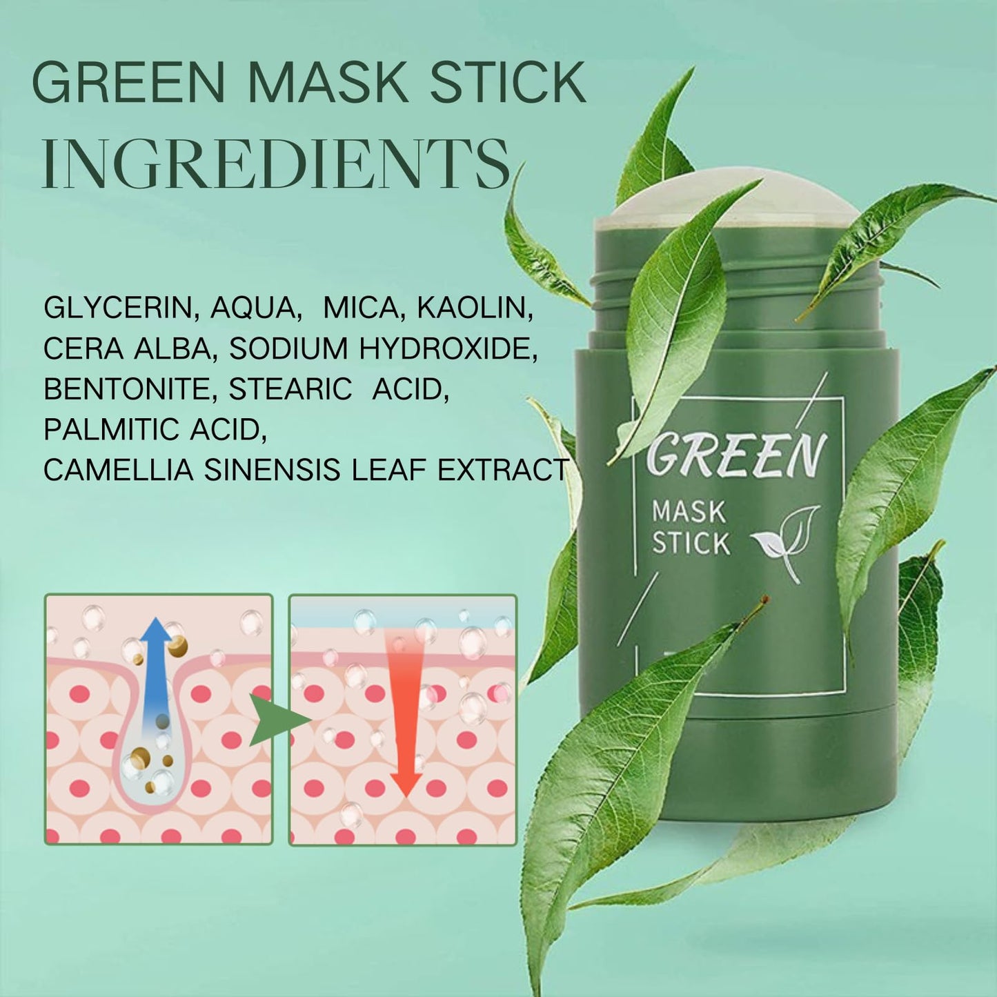 ISBEAUSOLS 2Pcs Green Tea Mask Stick & 1Pcs Hair Band-Blackhead Remover & Deep Cleansing Clay Mask with Green Tea Extract-Mothers Day Gift-For Oily & Sensitive Skin-Hydrating Pore Remover-Antioxidant Facial Care