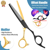 SMITH CHU Hairdressing Scissors Hair Thinning Scissors Blending Texturizng Shears Professional Stylist Hairdresser Haircut Salon Barber Scissors for Man, Women and Kids 6 Inch Black Gold