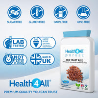 Health4All Red Yeast Rice 600mg 120 Capsules. Cholesterol Lowering Supplement. Purest - no additives. Vegan.