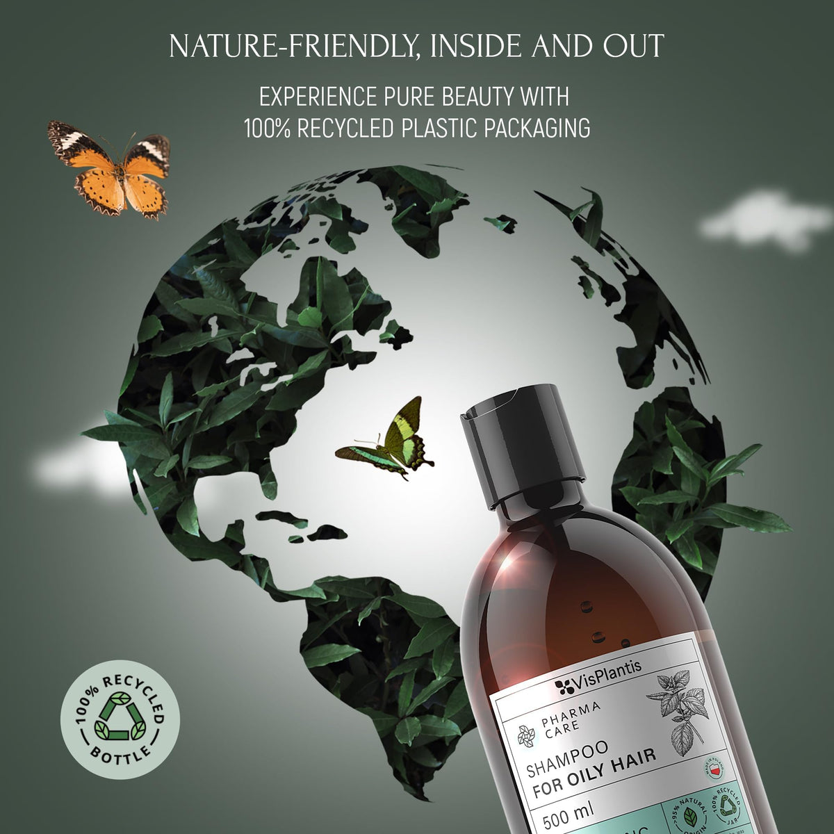 Vis Plantis Mint Shampoo for Oily Hair and Scalp with Zinc - Reduces Dandruff & Controls Sebum - 500ml Natural Shampoo for Greasy Hair and Roots - Silicone & Sulphate Free Itchy Scalp Treatment